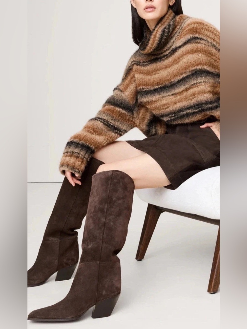 Banana Republic Italian Leather Knee-High Suede Boots Espresso Office Career 7